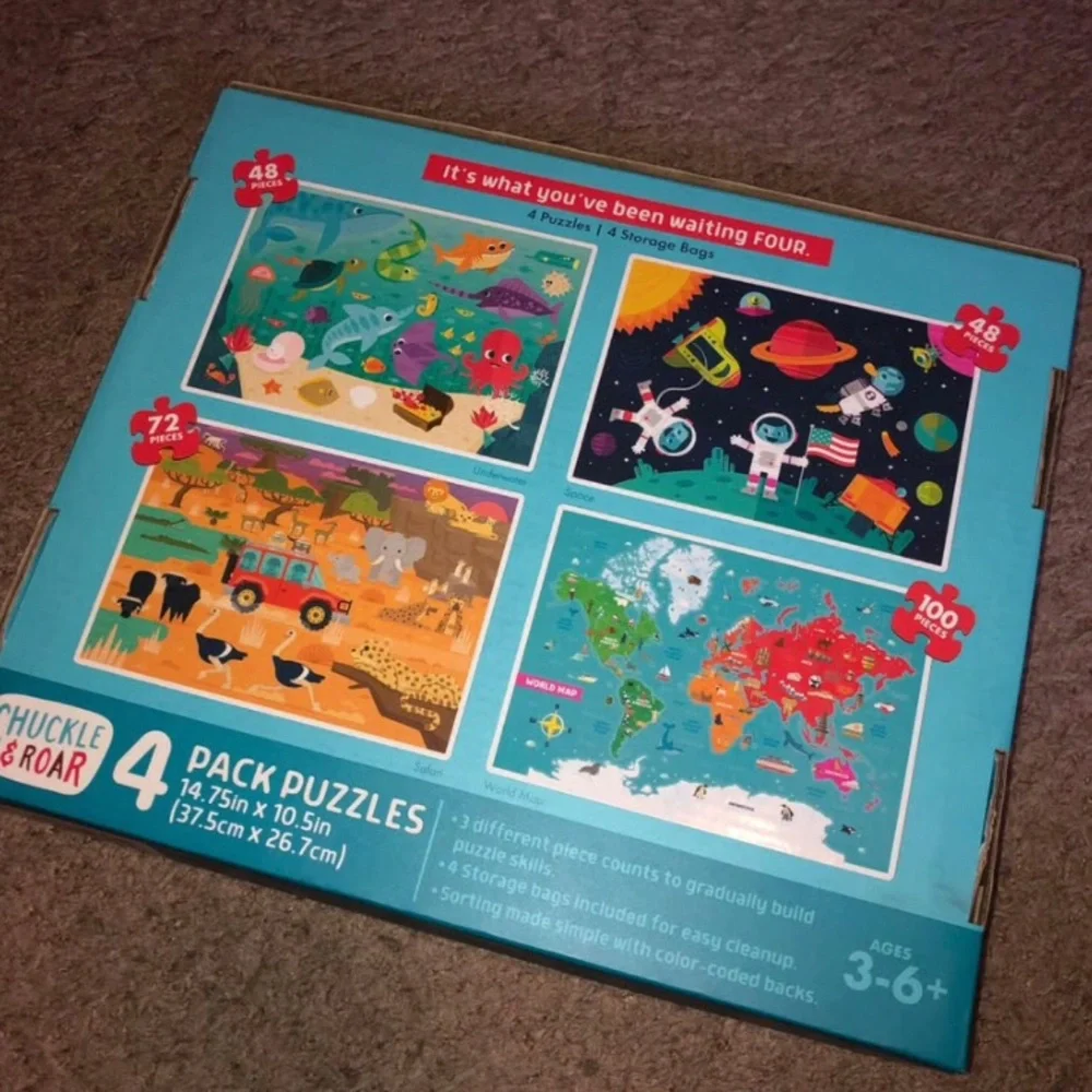 Chuckle & Roar 4 Pack Puzzles, Ages 3-6, New in Box